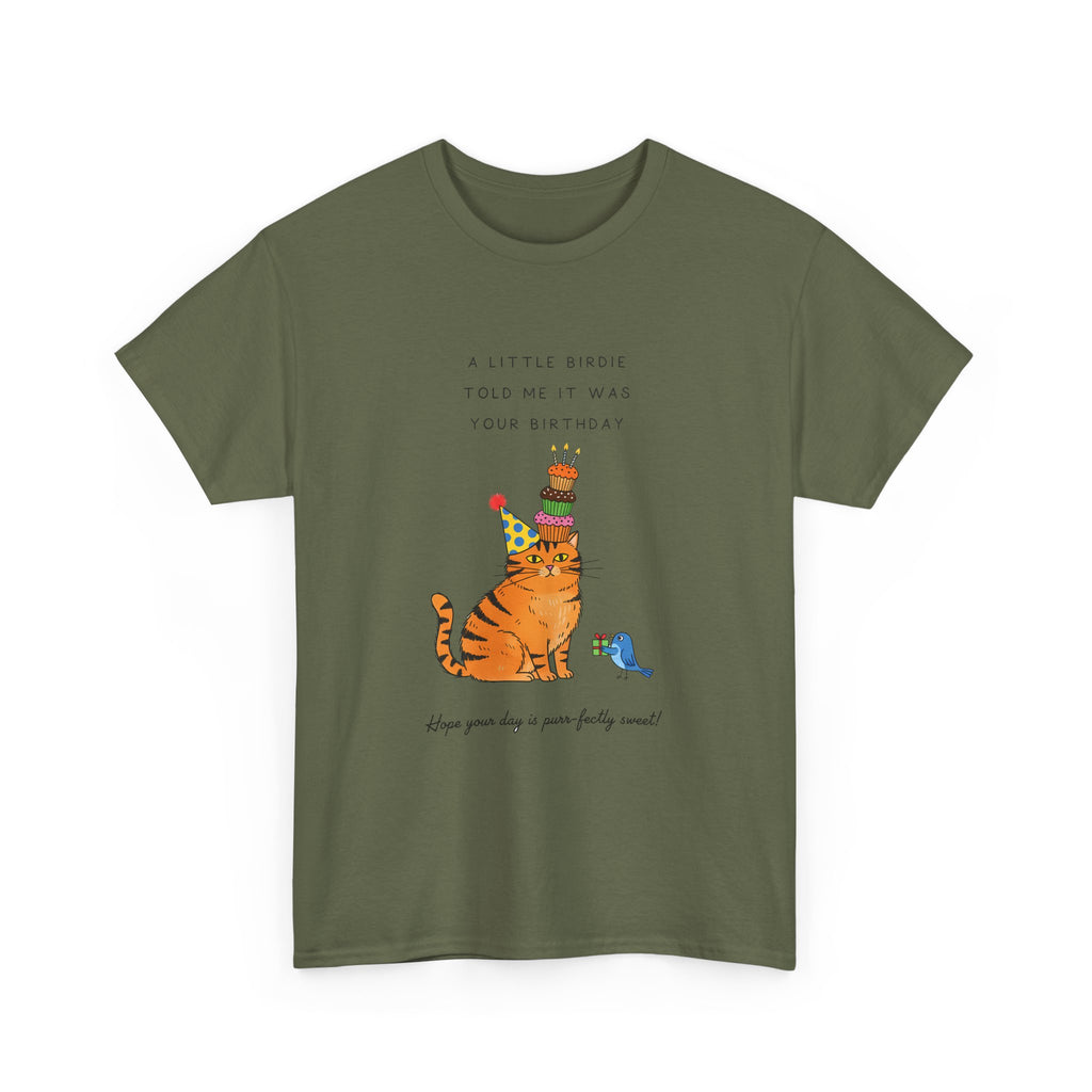 Cat Birthday Cake T-Shirt — "A Little Cake Could Be Made Your Birthday" Funny Party Tee
