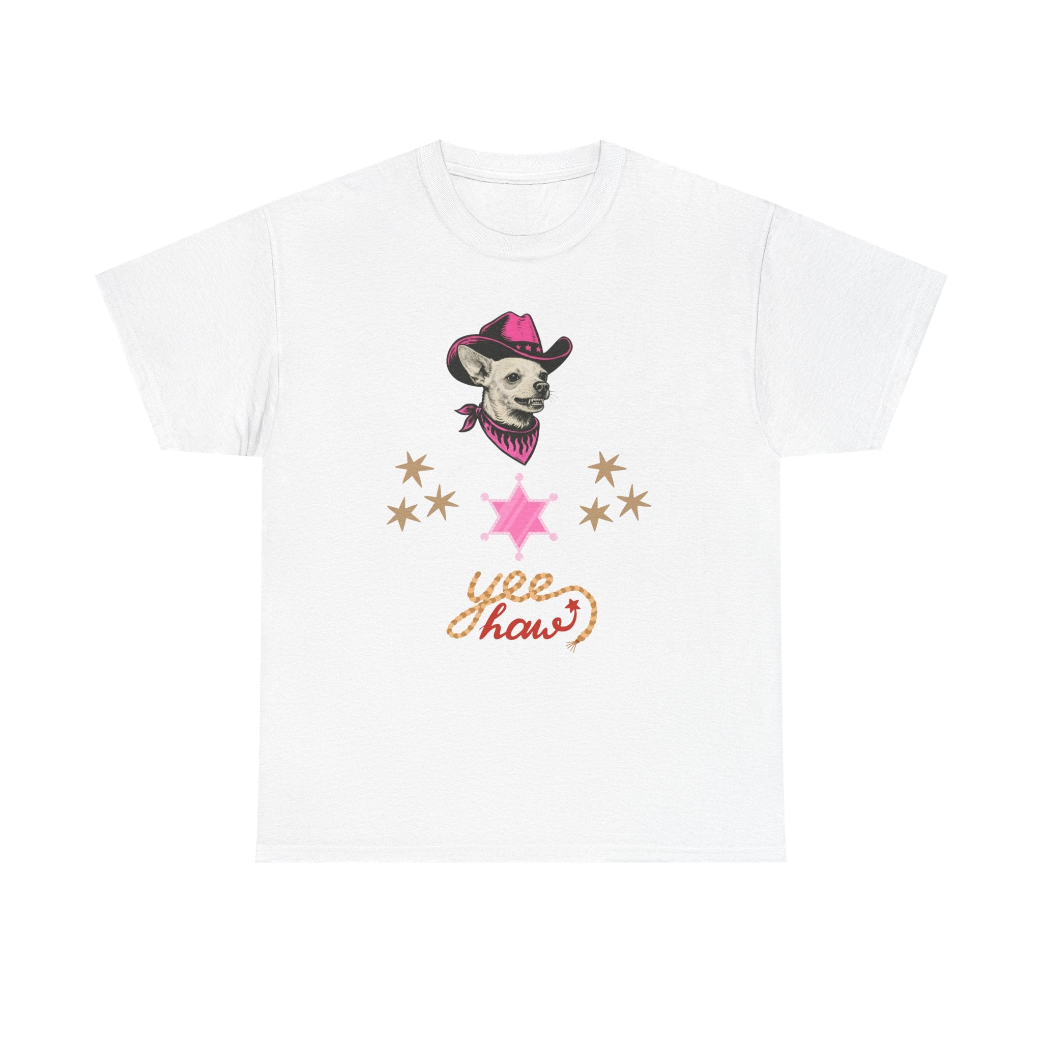 Cowgirl Dog T-Shirt — 'Yee Haw' Chihuahua in Pink Cowboy Hat    Trendy TShirt CoCo