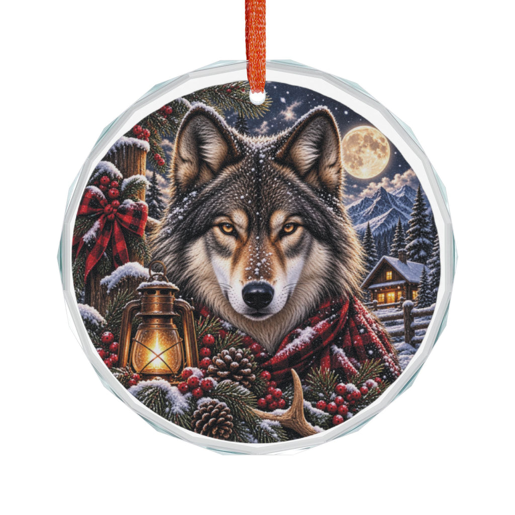 Wolf Winter Glass Ornament  Rustic Woodland Holiday Decoration