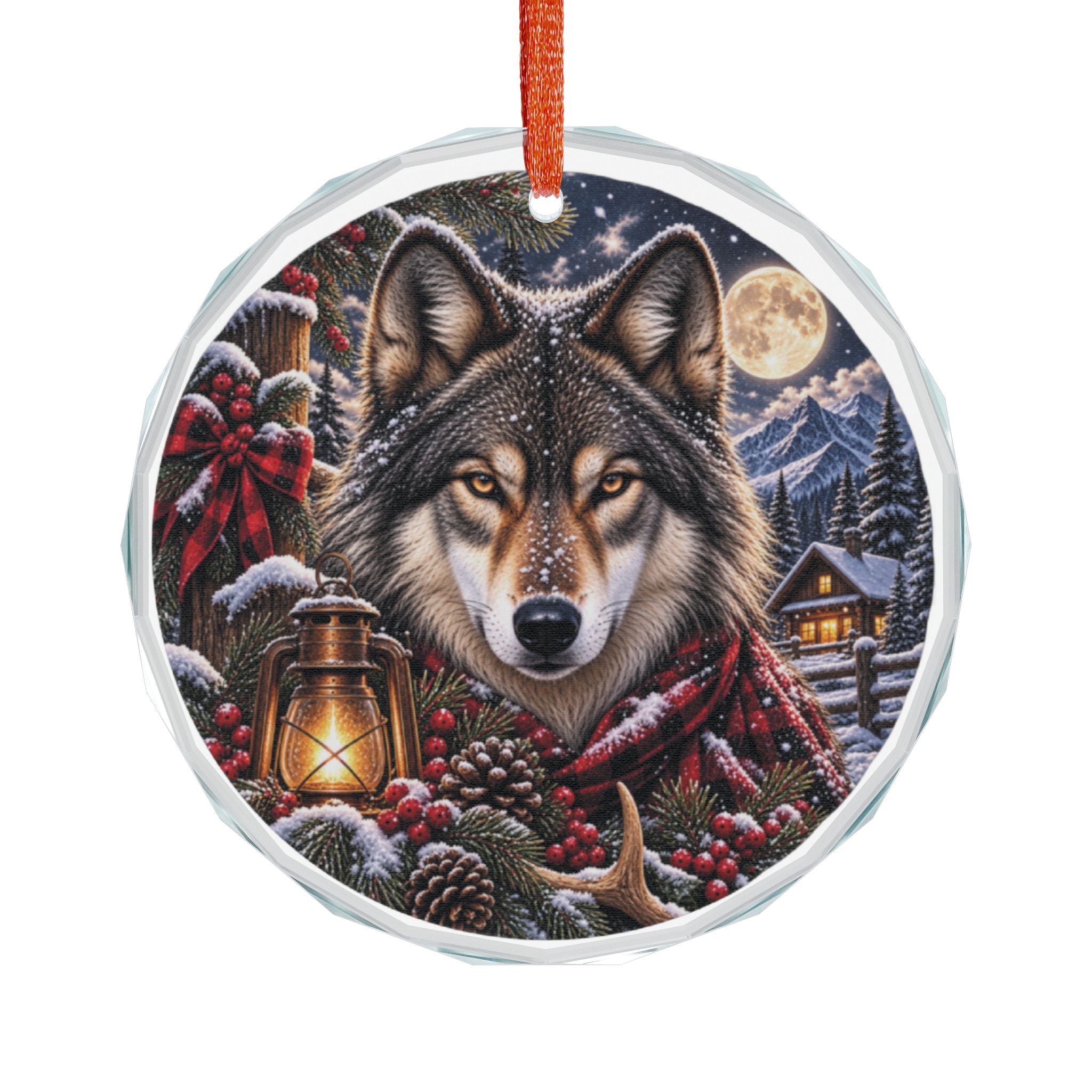 Wolf Winter Glass Ornament  Rustic Woodland Holiday Decoration