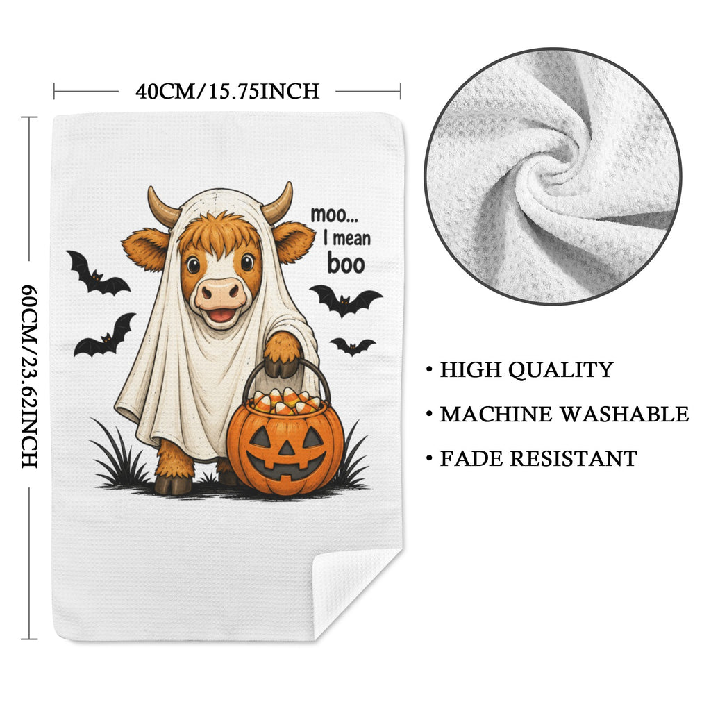 Highland Ghost Halloween Kitchen Towel 🐄👻