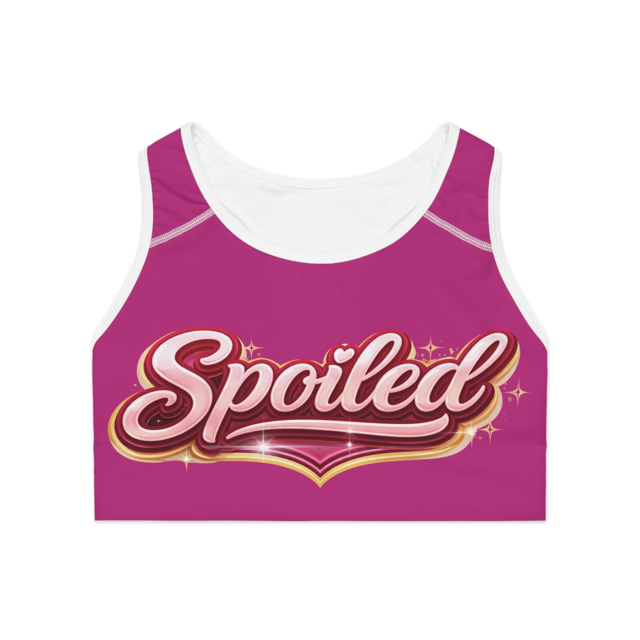 Spoiled Pink Sports Bra — Cute Glitter Script Activewear