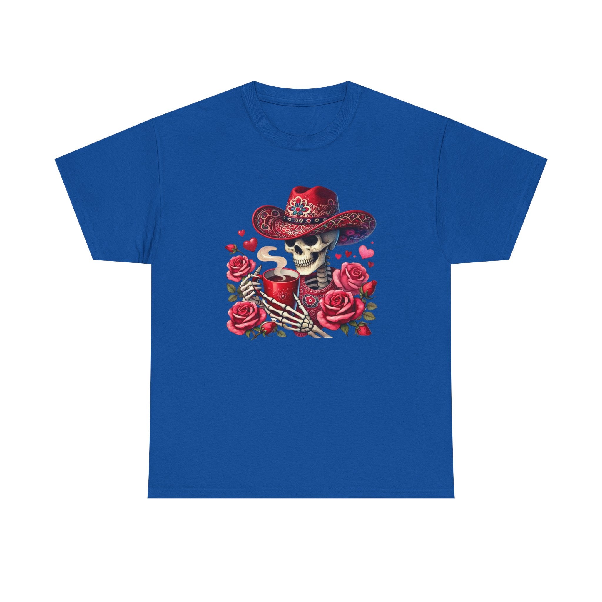 Skeleton Cowboy Western Skull Tee — Roses & Coffee Lovers Graphic T-Shirt  Trendy Skull
