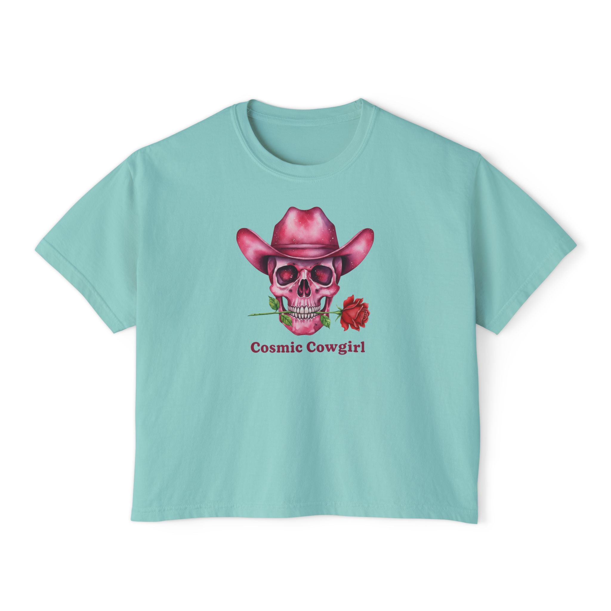 Cosmic Cowgirl Skull Tee — Women's Boxy Graphic T-Shirt
