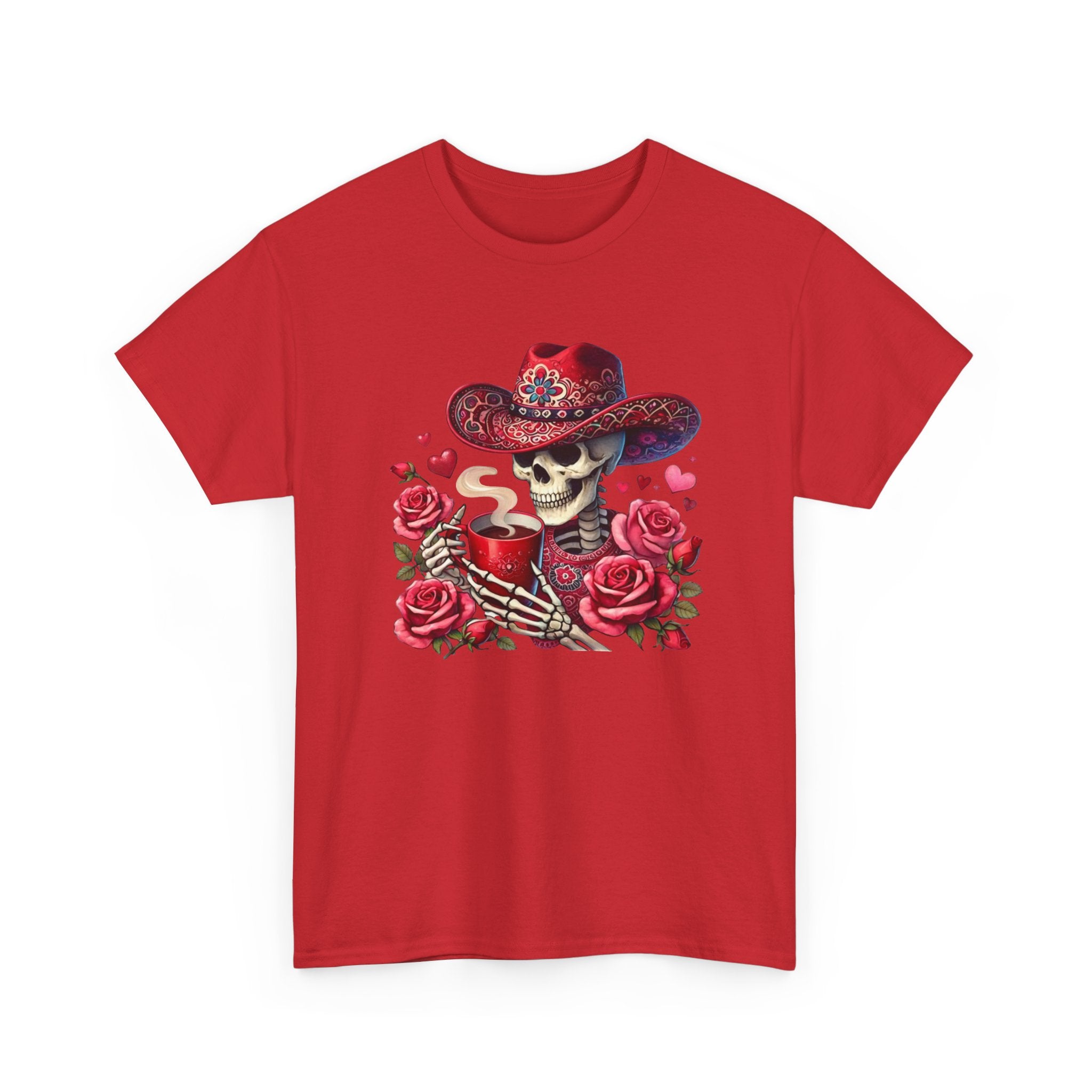 Skeleton Cowboy Western Skull Tee — Roses & Coffee Lovers Graphic T-Shirt  Trendy Skull