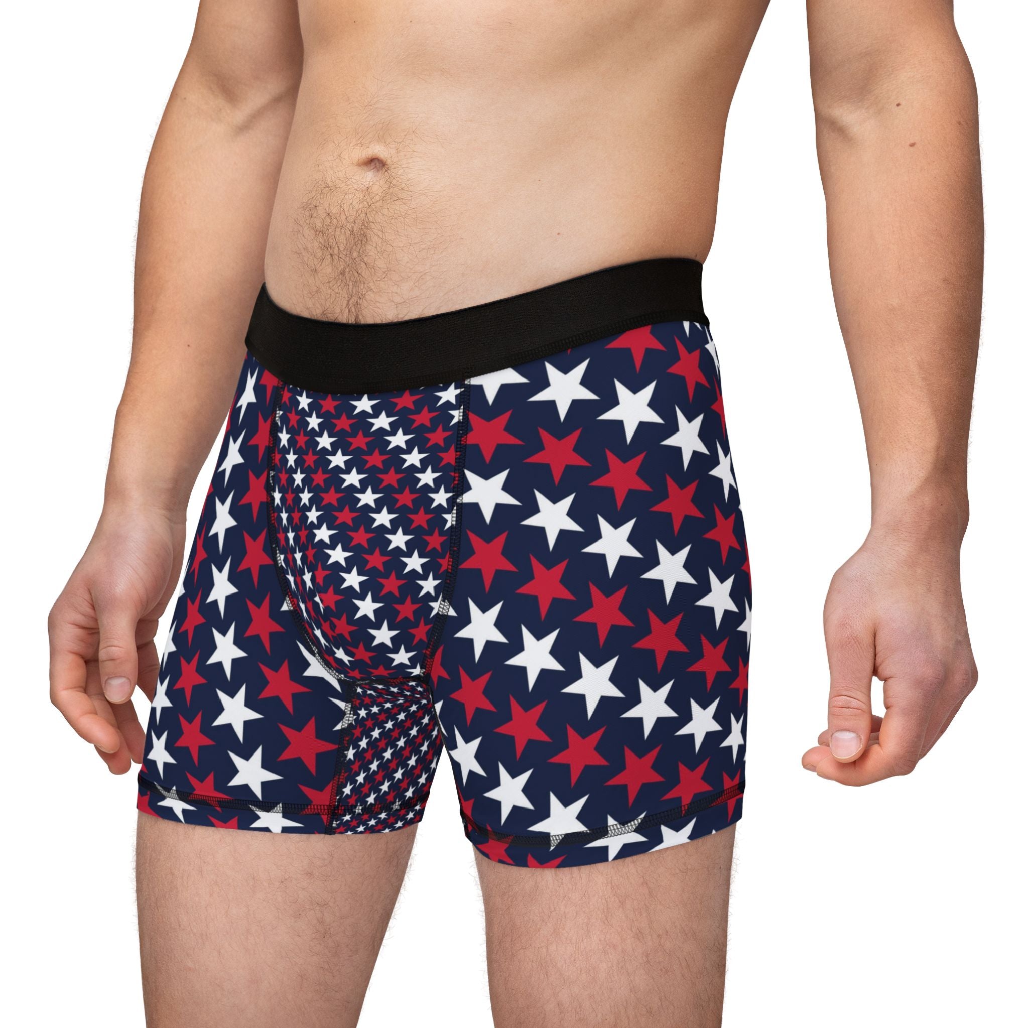 Patriotic Red White & Blue Star Boxer Briefs — Men's American Flag Stars Underwear