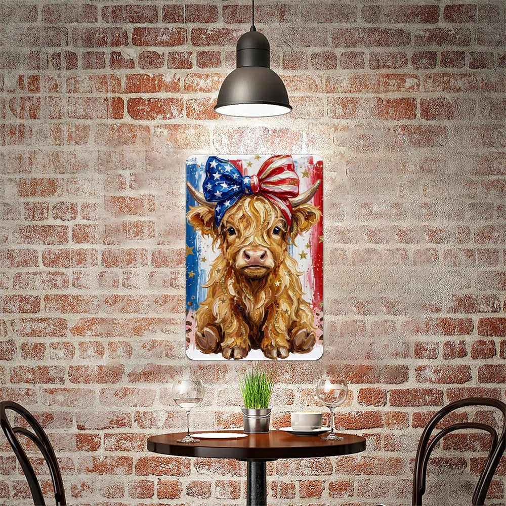 Patriotic Highland Cow Tin Sign Custom Iron Wall Art Made  in USA