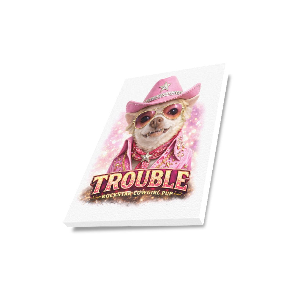 Coco "Trouble" – Rockstar Cowgirl Pup | Framed Canvas Print 11"x14"Coco "Trouble" – Rockstar Cowgirl Pup |