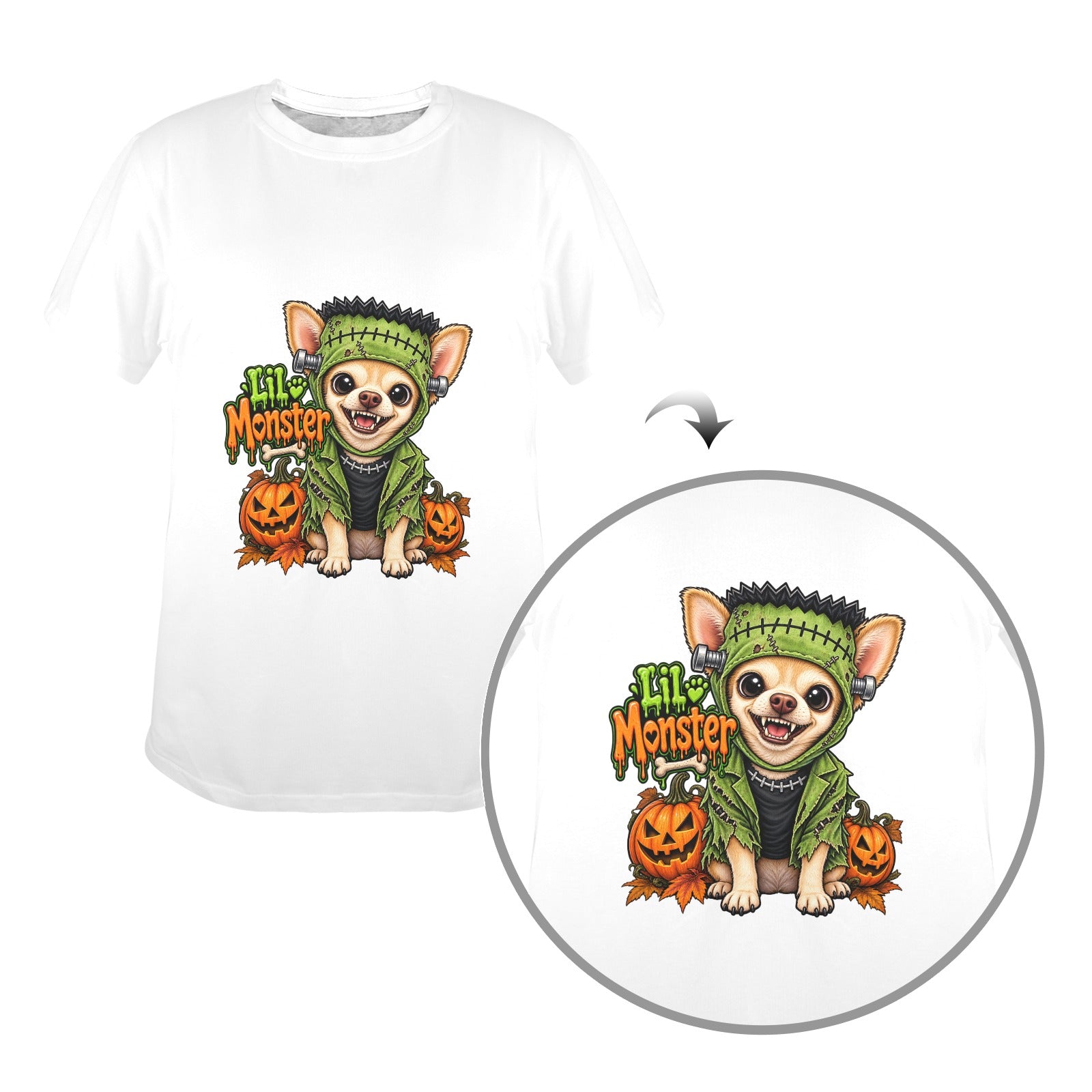Lil Monster Chihuahua Halloween Ladies Tee   Inspired by Coco of Wolf Hill Ranch 🐾  🎃