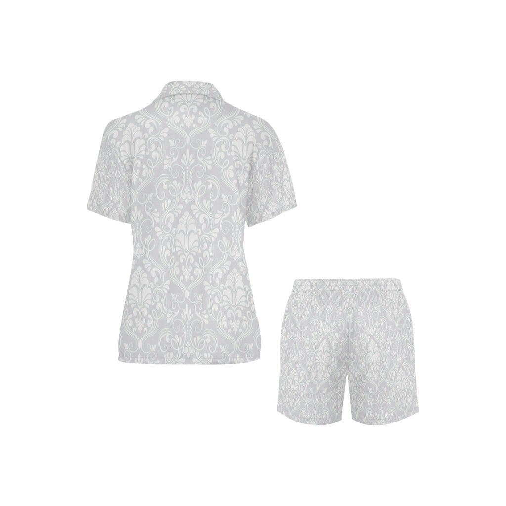 "Wolf Hill Ranch Signature Collection "White Damask Floral Pajama Set — Women's Luxury Lounge Set"