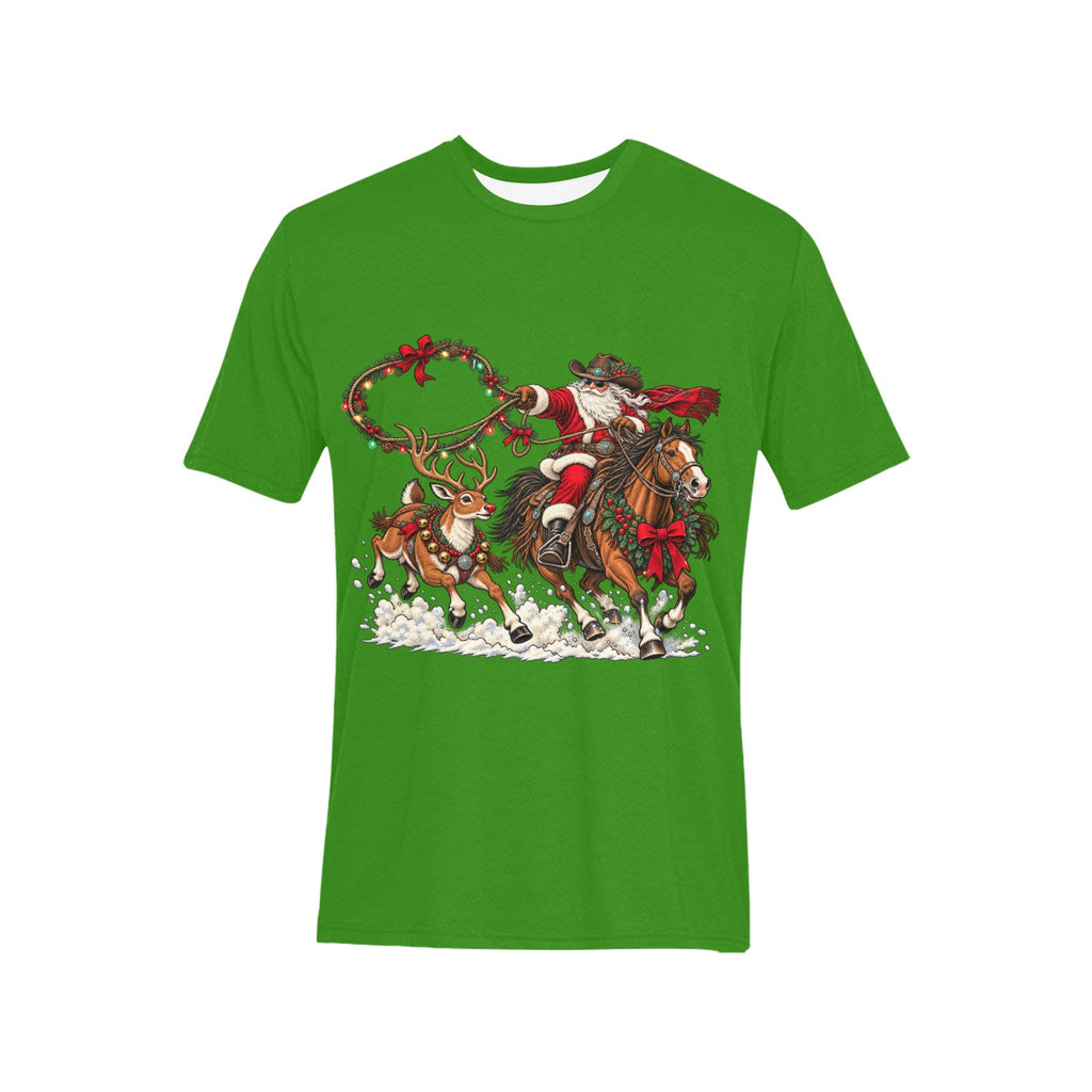 Cowboy Santa & Reindeer Rodeo Christmas Shirt  Men’s Western Holiday Tee🦌