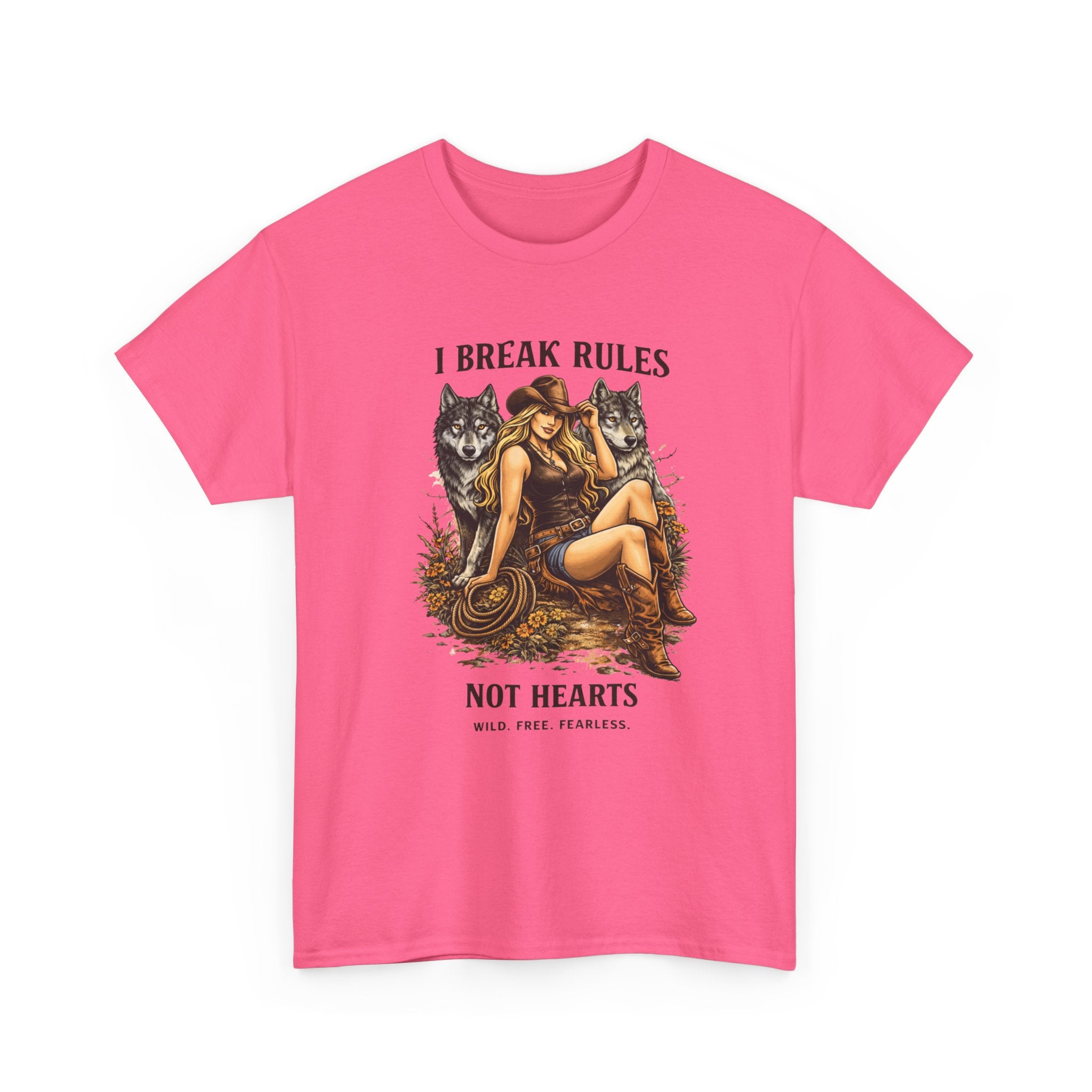 Vintage Cowgirl  Pinup T-Shirt — "I Break Rules Not Hearts" Graphic Tee
