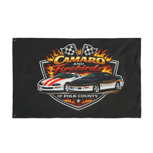 Camaro & Firebirds Double-Sided Car Flag — Polk County Racing Emblem