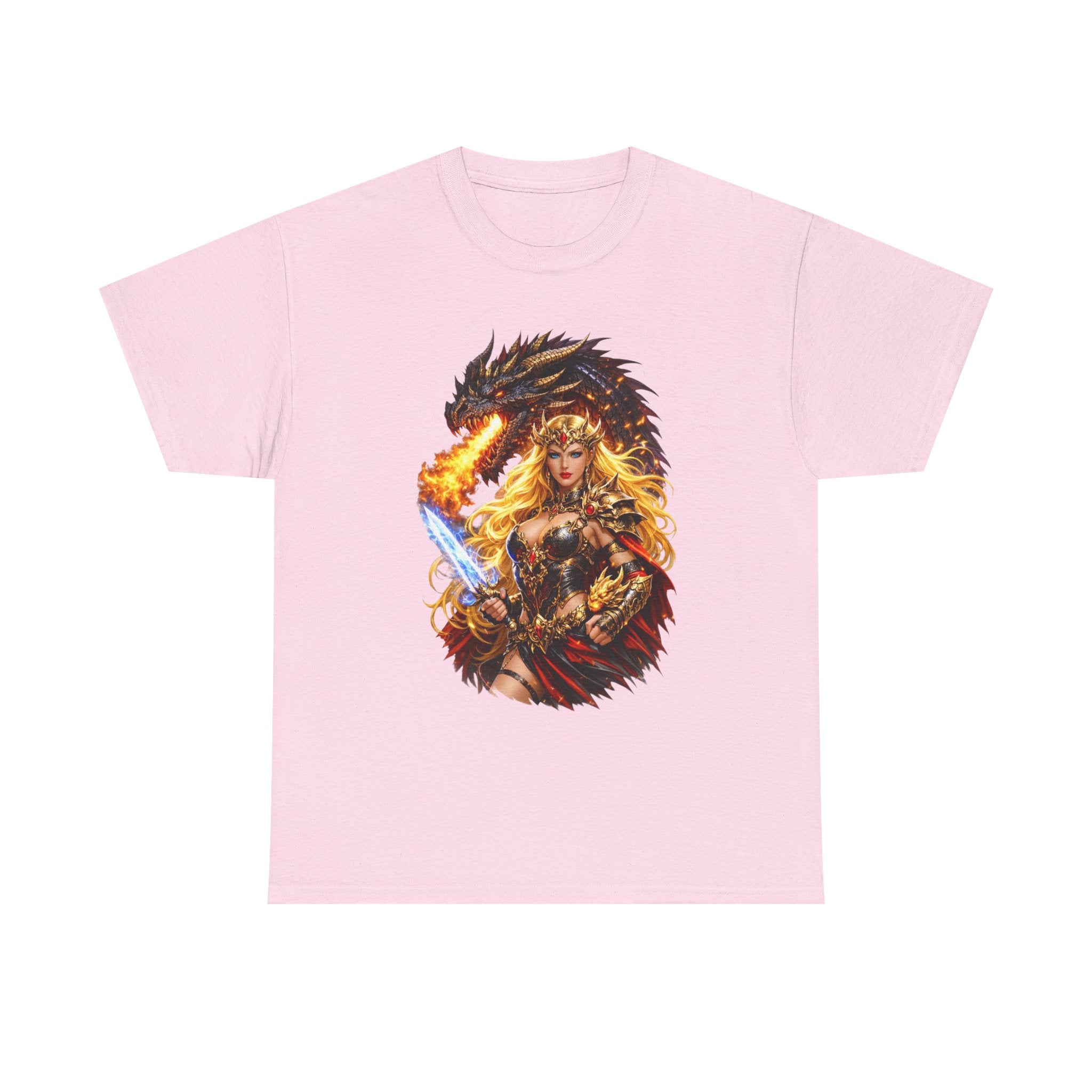 Fantasy Warrior  Fire born Goddess T-Shirt — Dragon & Sword Valkyrie Graphic Tee