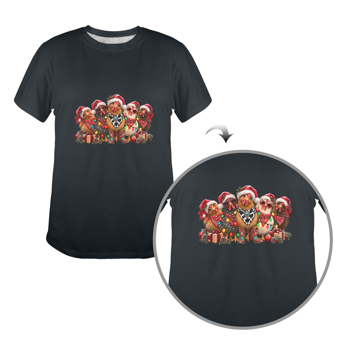 Santa's Sassy Hens Women's Christmas Tee – Funny Country Chicken Holiday Shirt