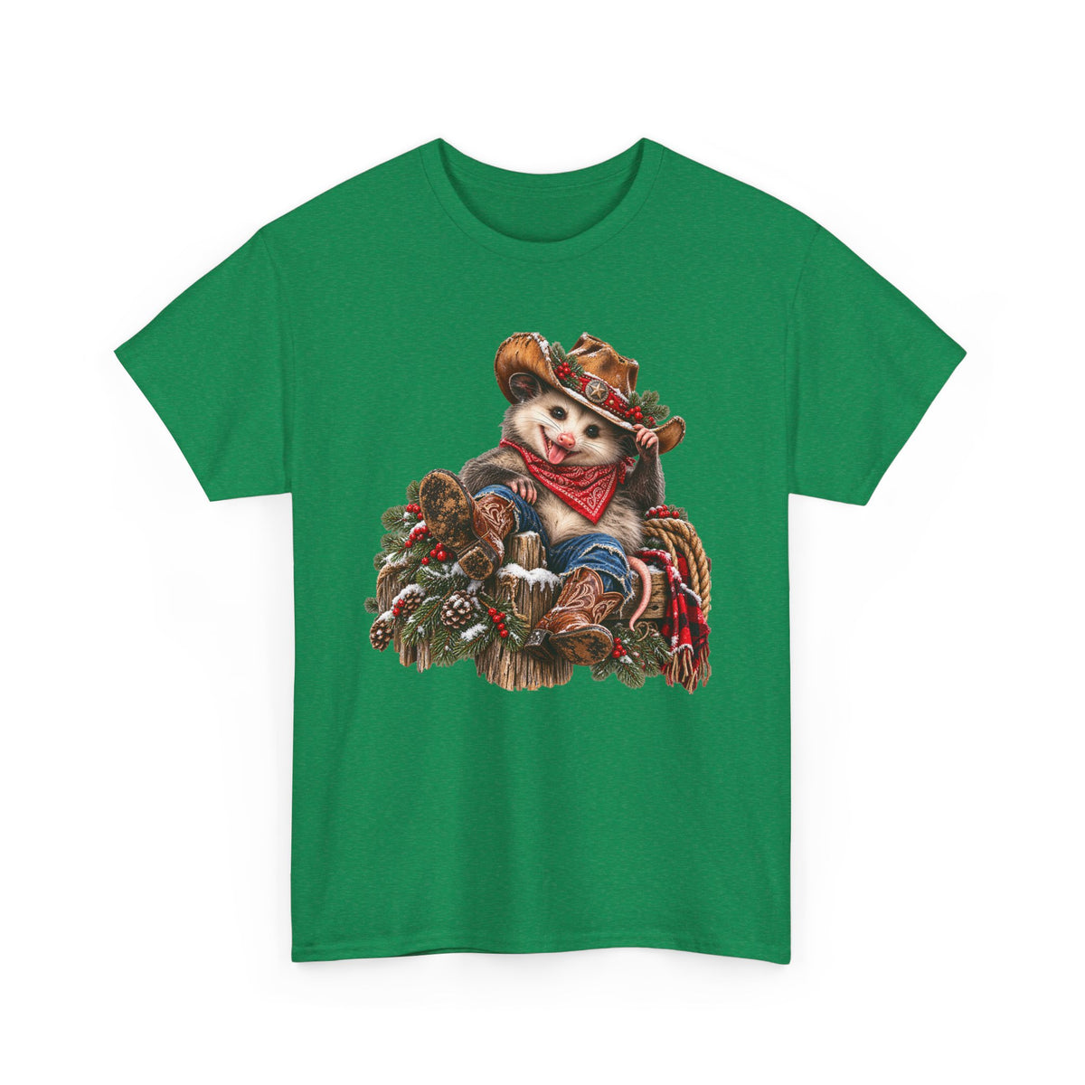 Pete the Possum Women’s Classic Christmas Tee – Western Cowgirl Holiday Shirt