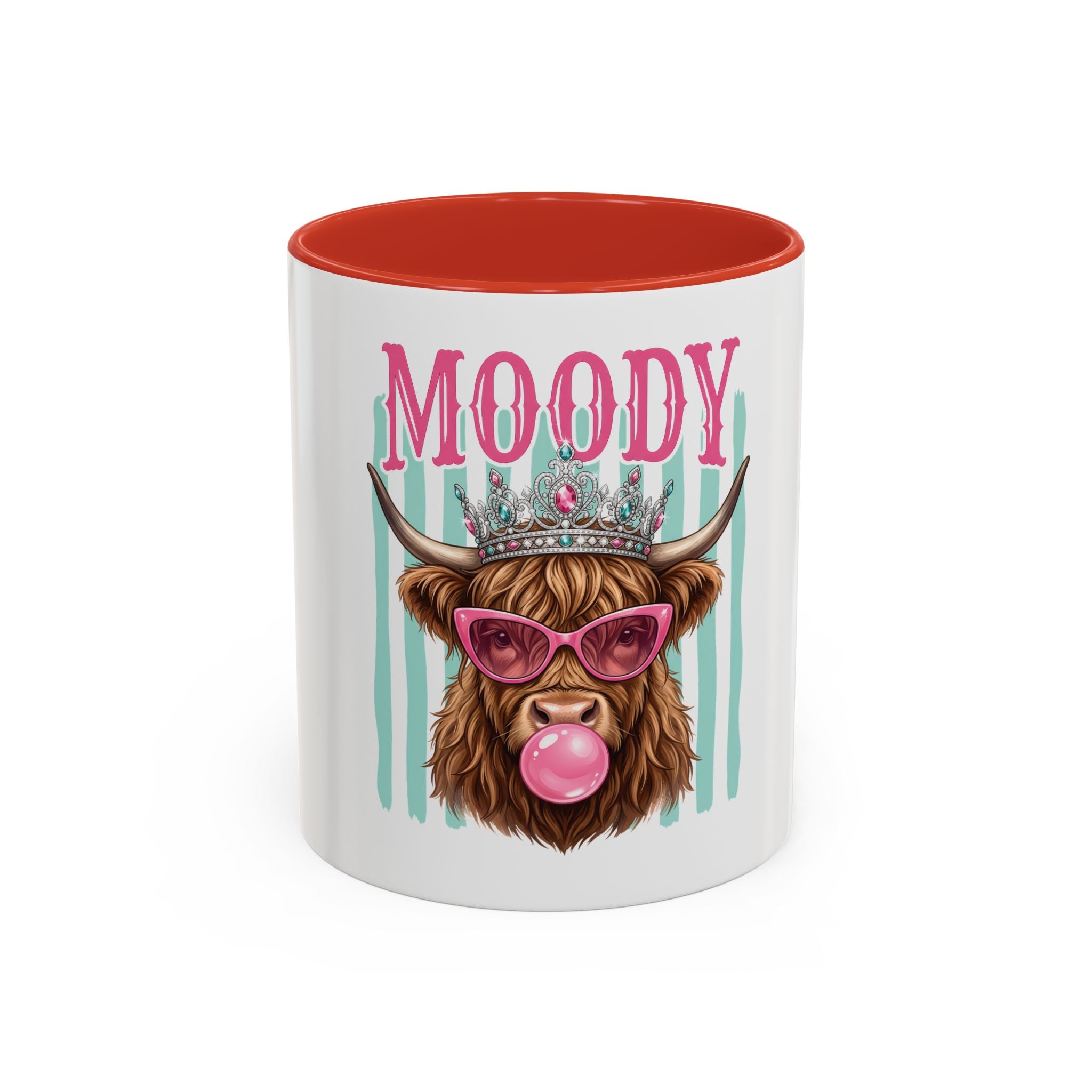 Moody Highland Cow Coffee Mug — Funny Crowned Cow with Bubblegum | Gift for Cow Lovers
