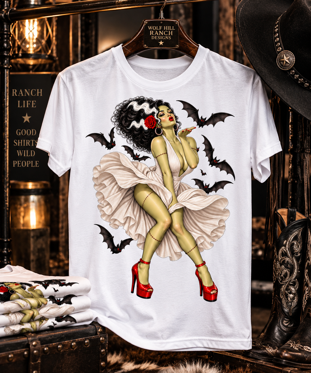Stitched & Spellbound Men’s Halloween T-Shirt – Vintage Monster Bride Pin-Up Tee