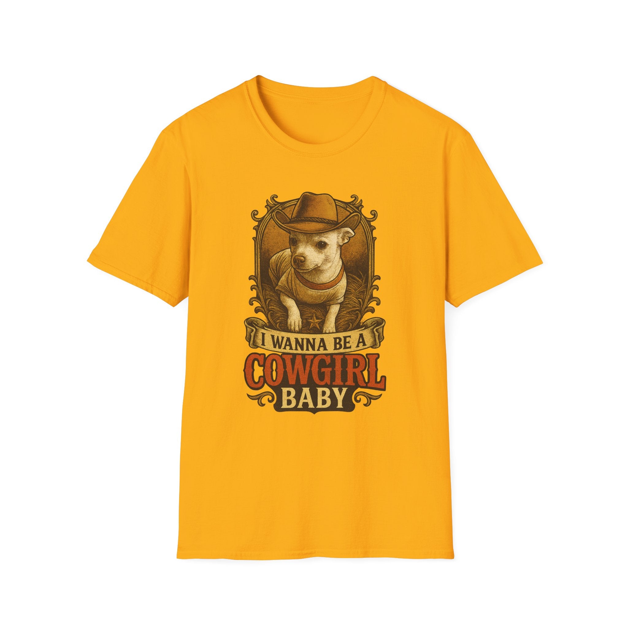 Cowgirl Baby TShirt  Cute Chihuahua Cow Dog Illustration "I Wanna Be a Cowgirl Baby     Trendy TShirt