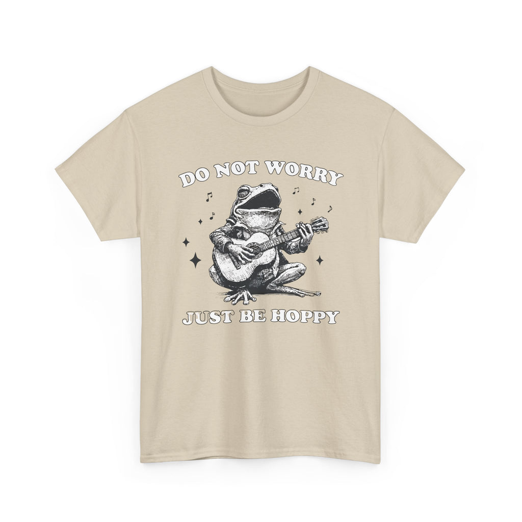 Do Not Worry Just Be Hoppy Frog Guitar Tee — Funny Positive Graphic T-Shirt