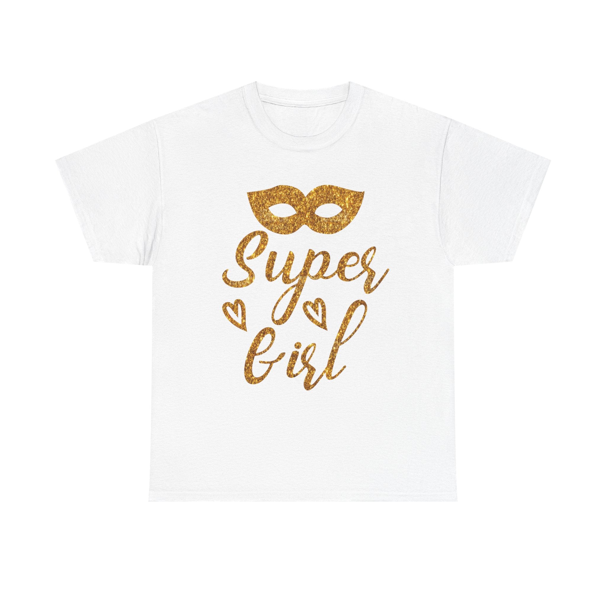 Super Girl Gold Glitter Mask T-Shirt — Strong Woman Trendy Tee