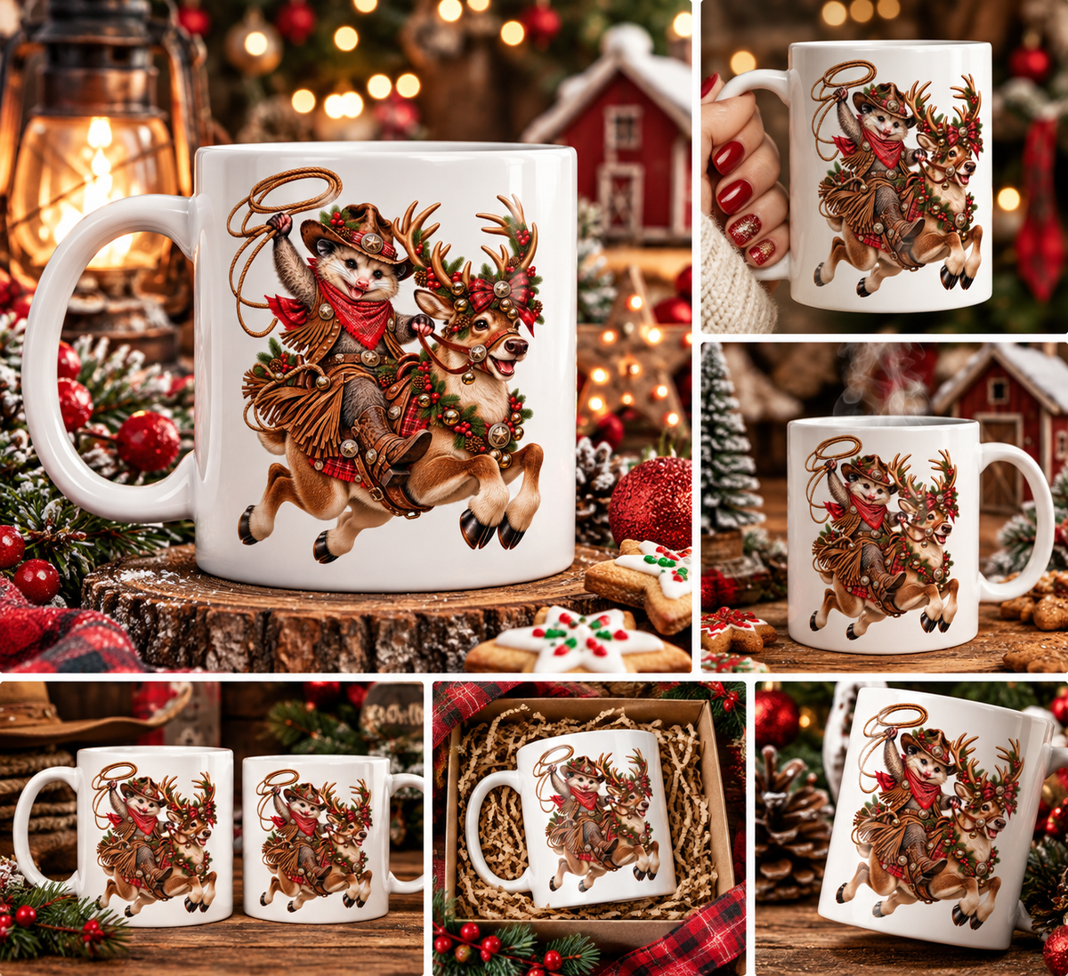 Christmas Cowboy Possum & Reindeer Mug – Funny Western Holiday Coffee Cup 🤠🎄🦌