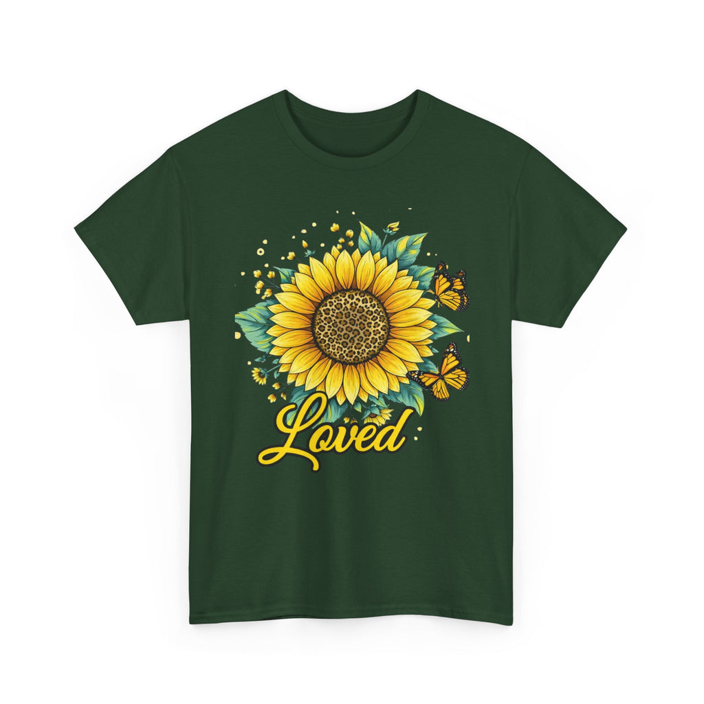 Loved Sunflower T-Shirt — Bright Floral Tee with Butterflies