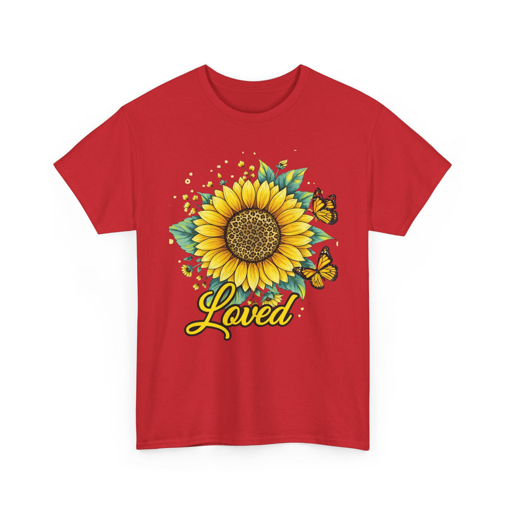 Loved Sunflower T-Shirt — Bright Floral Tee with Butterflies