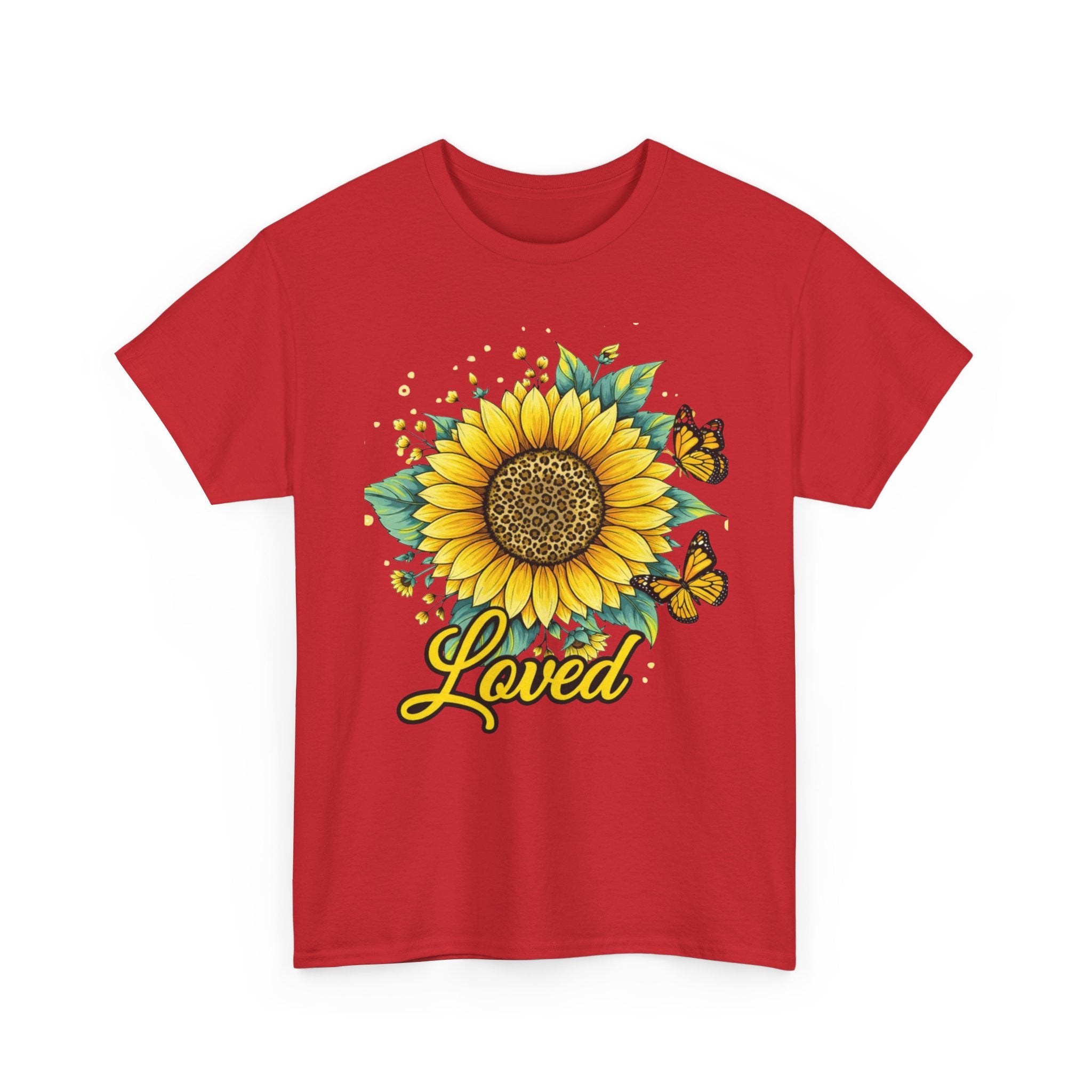 Loved Sunflower T-Shirt — Bright Floral Tee with Butterflies