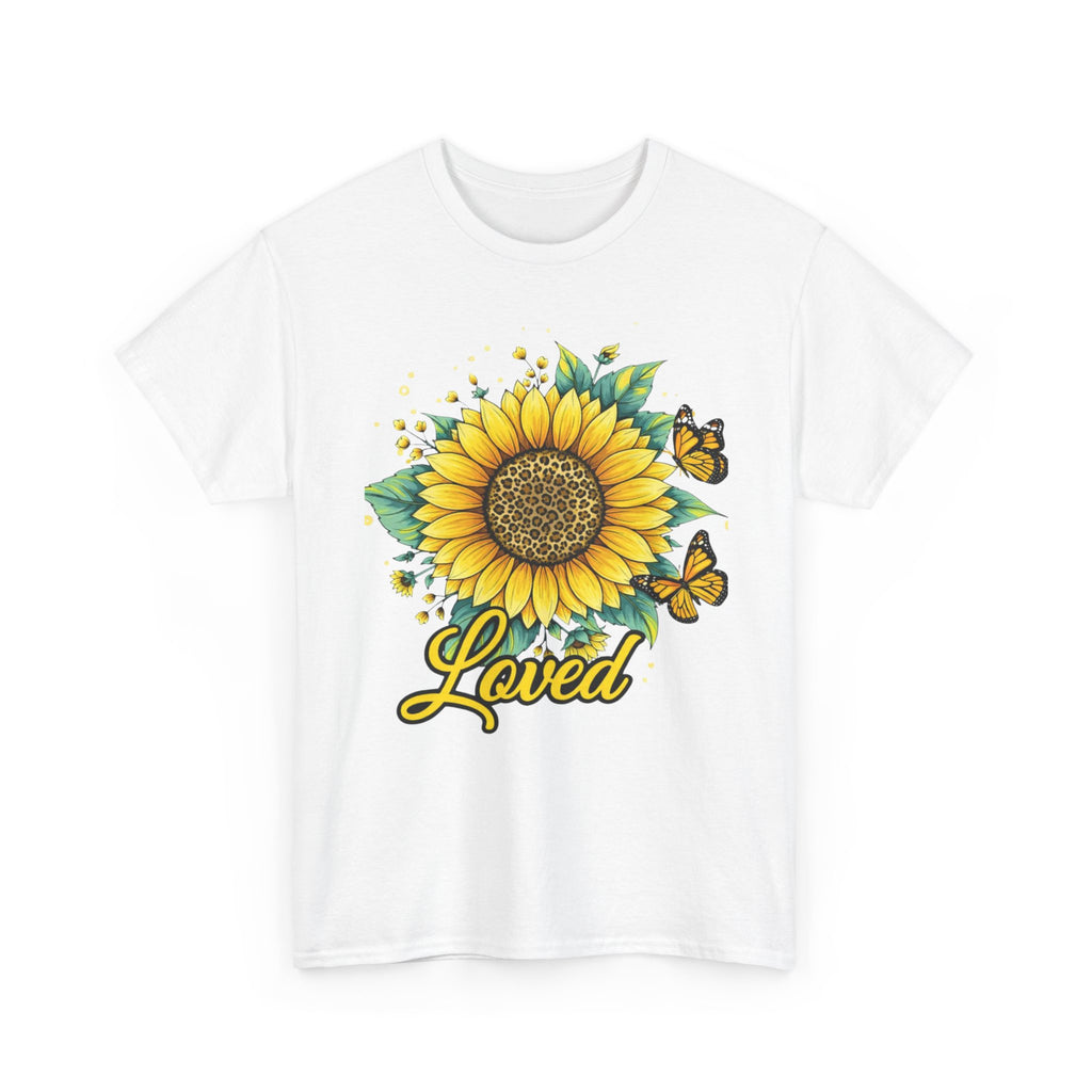 Loved Sunflower T-Shirt — Bright Floral Tee with Butterflies