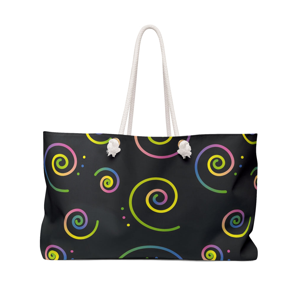 80s Retro Neon Swirl Weekender Bag  Colorful Spiral Travel Tote