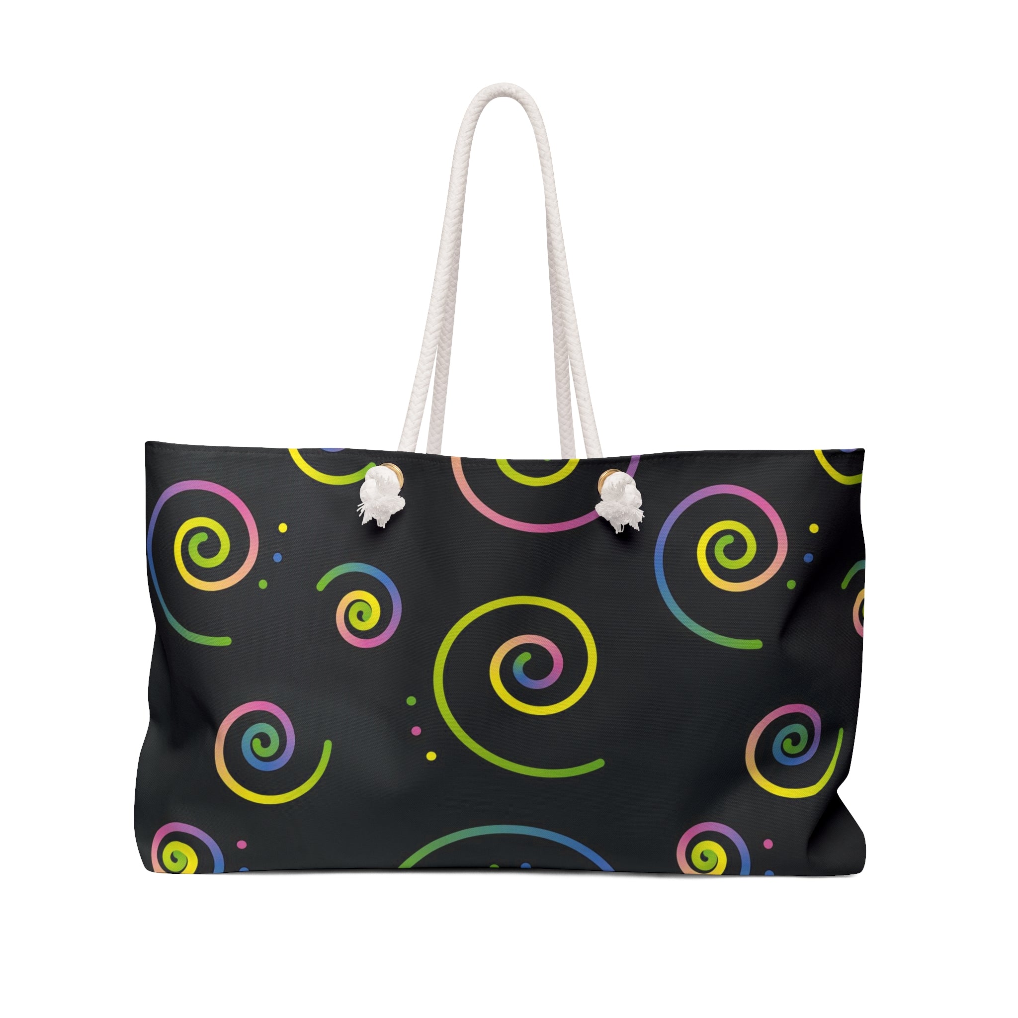 80s Retro Neon Swirl Weekender Bag  Colorful Spiral Travel Tote