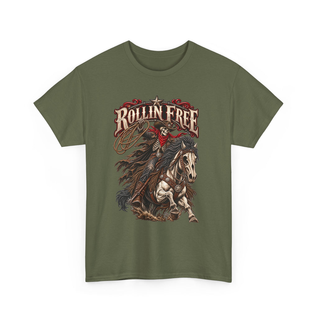 Rollin' Free Skeleton Cowboy Tee — Unisex Western Graphic T-Shirt
