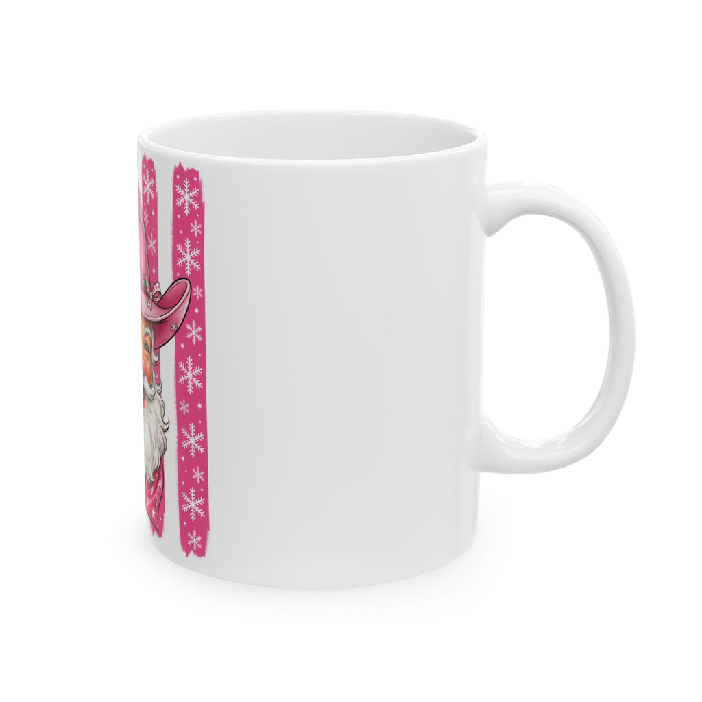 Pink Cowboy Santa Ceramic Mug — Festive Western Christmas Coffee Cup (11oz & 15oz)