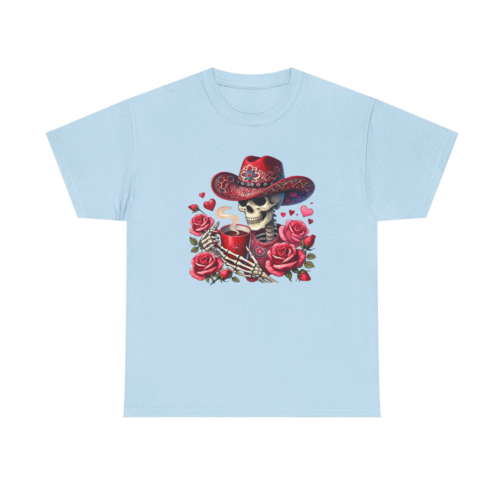 Skeleton Cowboy Western Skull Tee — Roses & Coffee Lovers Graphic T-Shirt  Trendy Skull