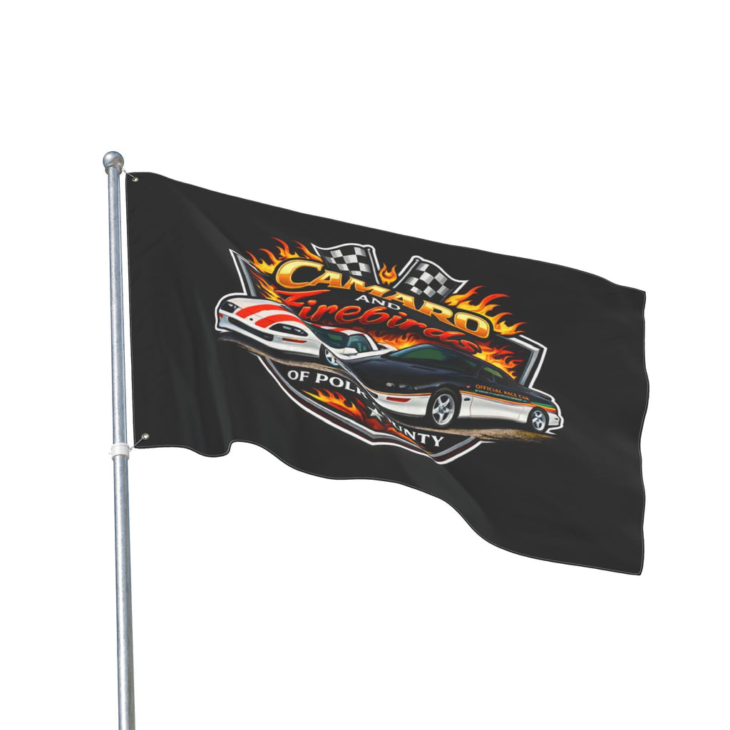 Camaro & Firebirds Double-Sided Car Flag — Polk County Racing Emblem