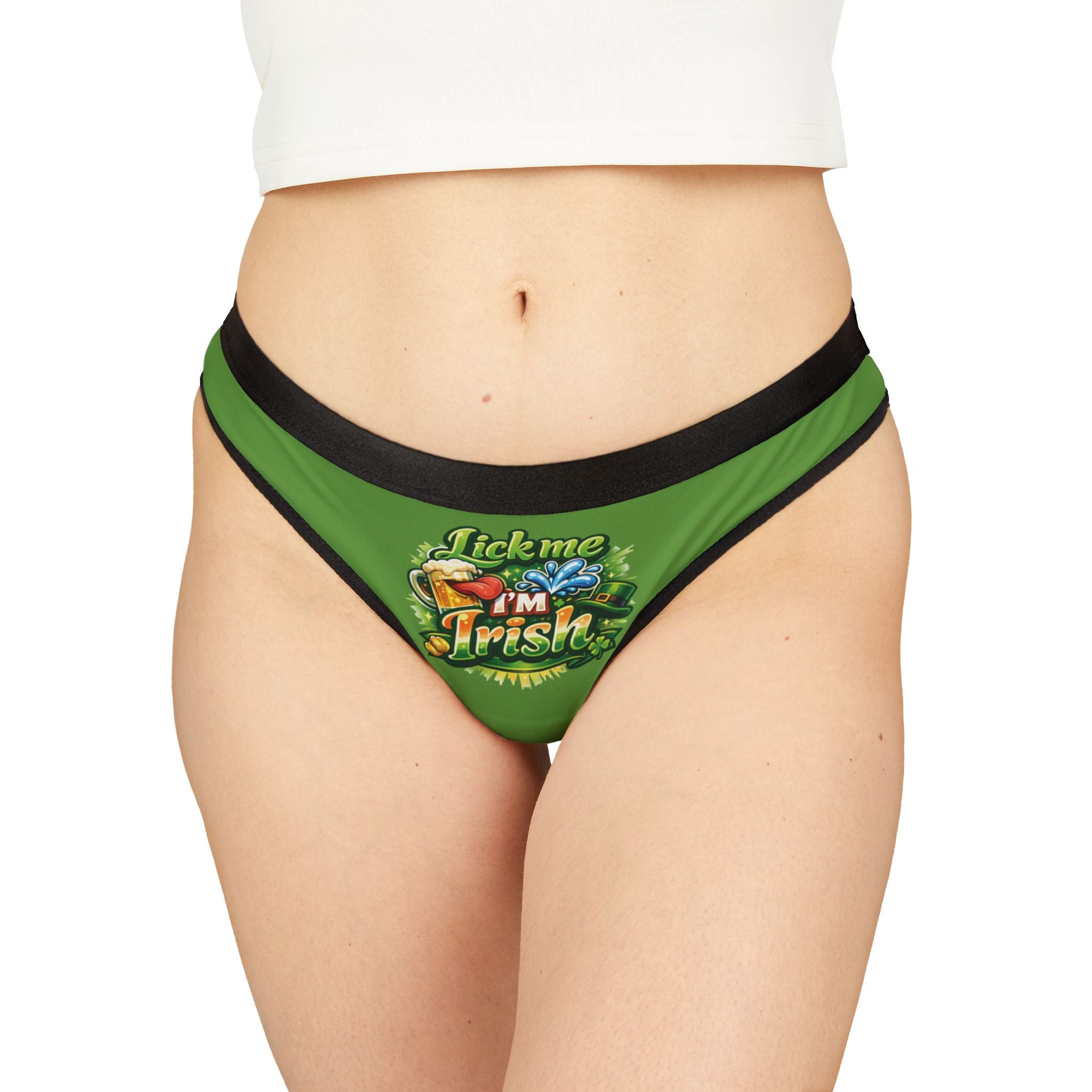 Women's Thong — "Lick Me I'm Irish" St. Patrick's Day Green Cotton-Blend Underwear