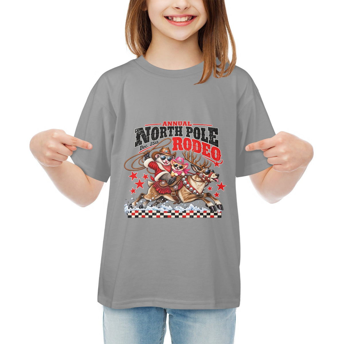 Pete & Coco North Pole Rodeo Youth T-Shirt  Western Christmas Reindeer Holiday Tee