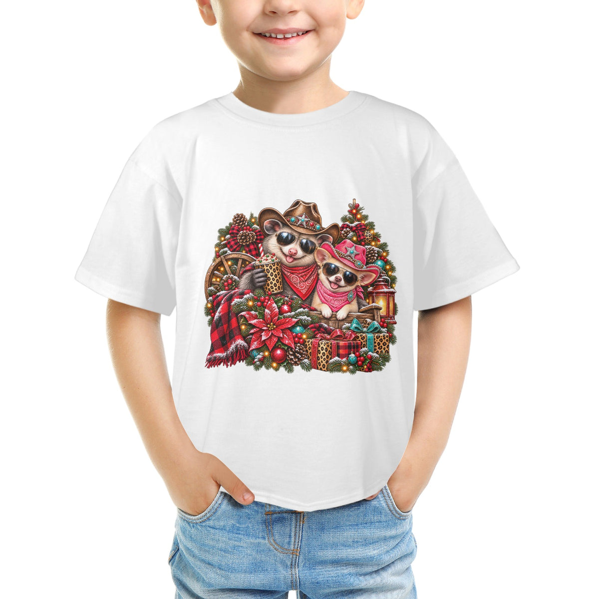 Pete & Coco Christmas Youth T-Shirt – Cute Western Holiday Ranch Tee