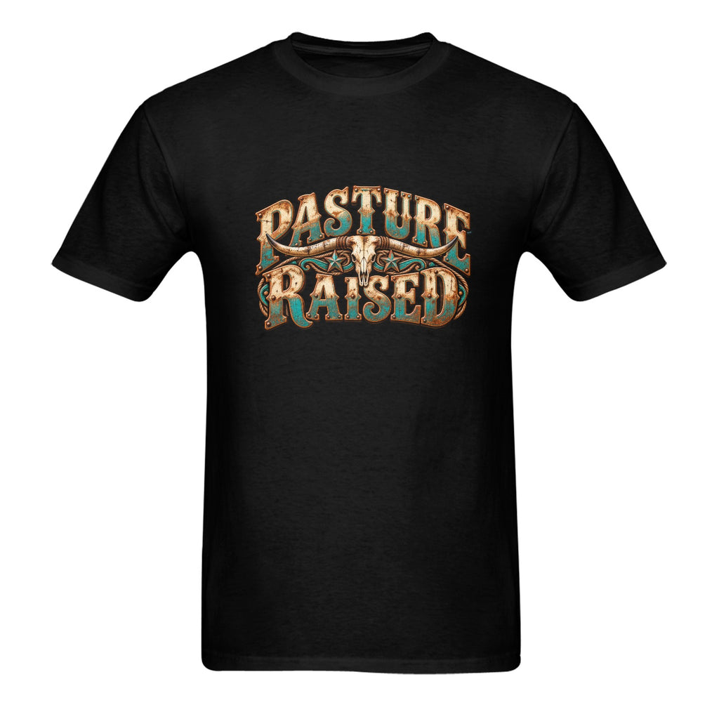 Pasture Raised Men’s T-Shirt  Vintage Western Longhorn Skull Ranch Graphic Tee
