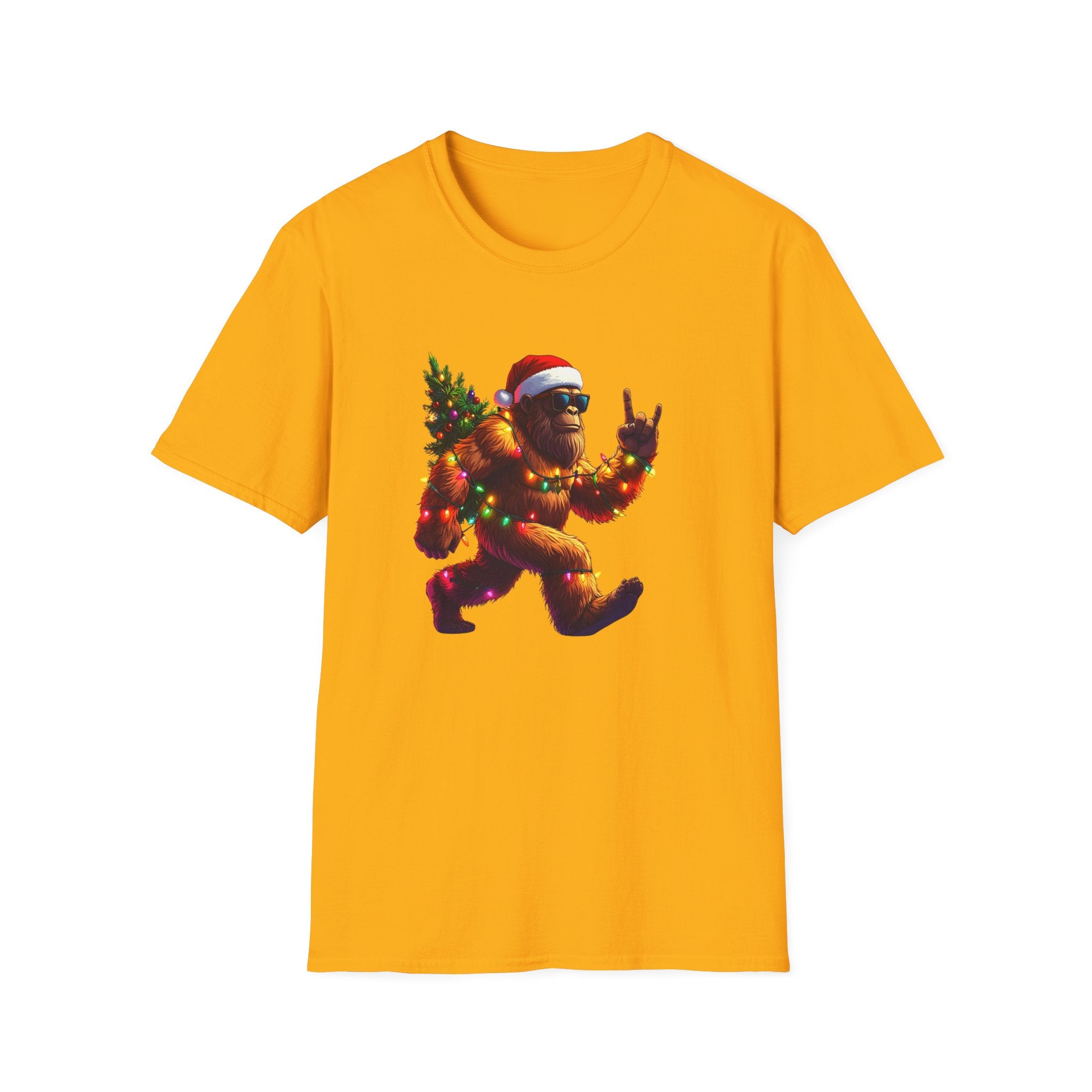Christmas Sasquatch T-Shirt Festive Bigfoot with Santa Hat & Tree     Trendy TShirt