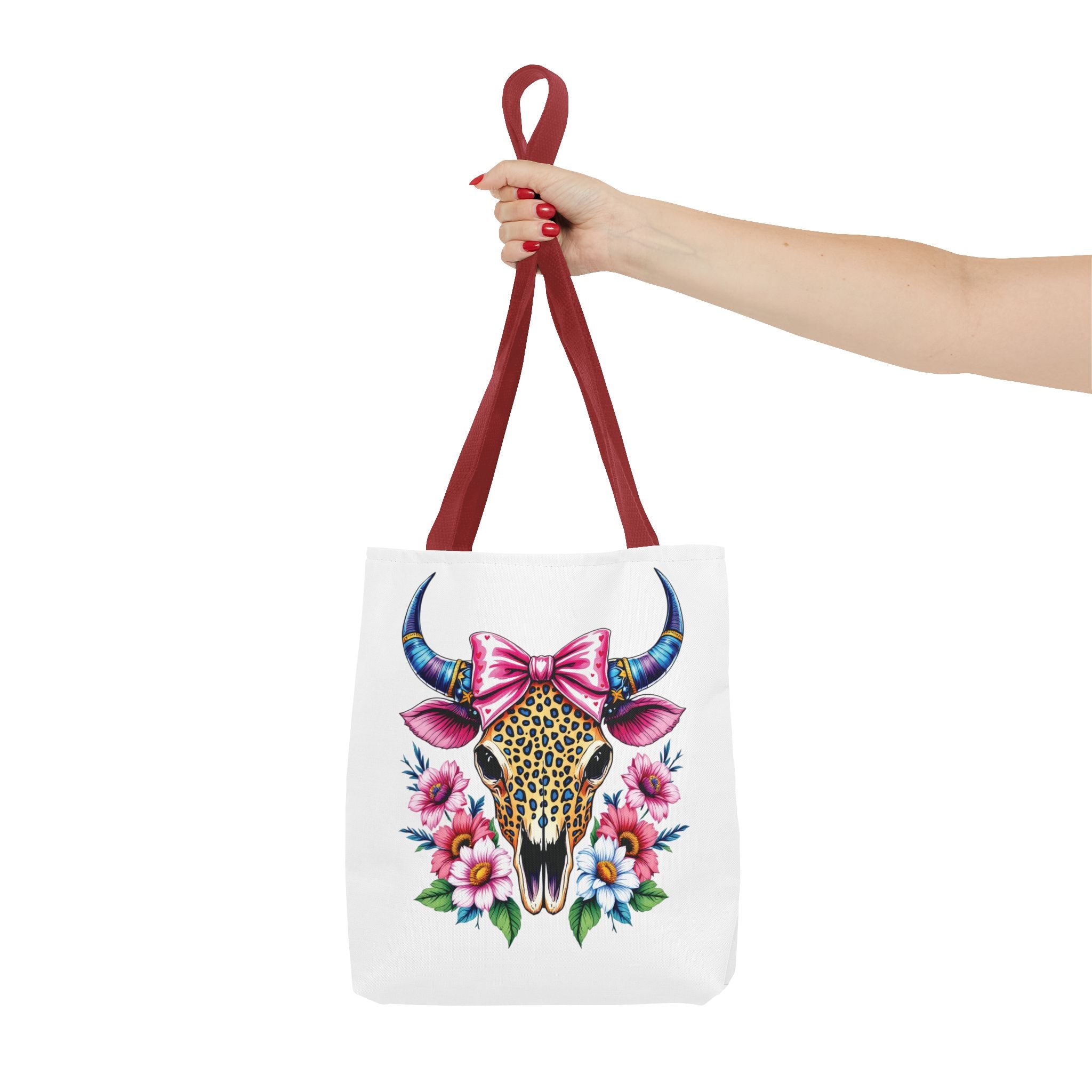 Cow Skull Floral Tote Bag — Colorful Western Chic with Pink Bow