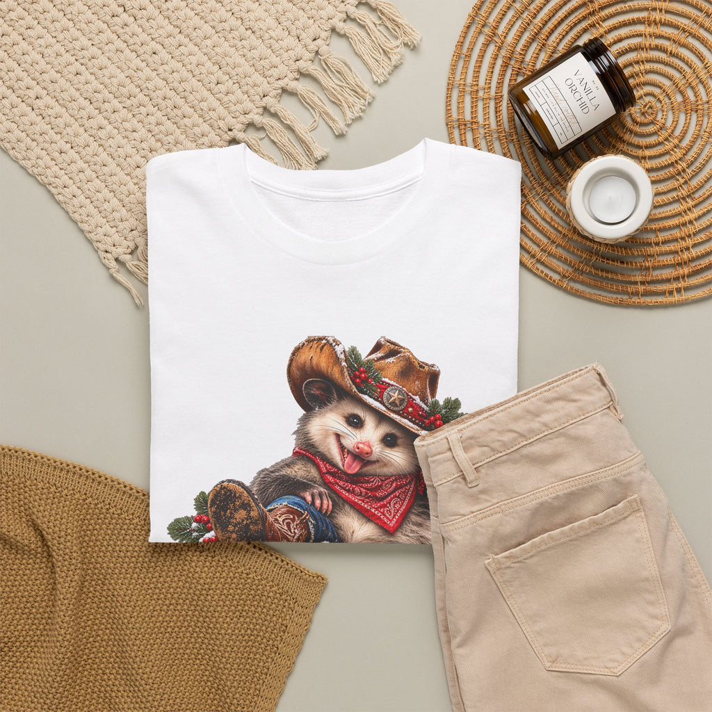 Pete the Possum Women’s Classic Christmas Tee – Western Cowgirl Holiday Shirt