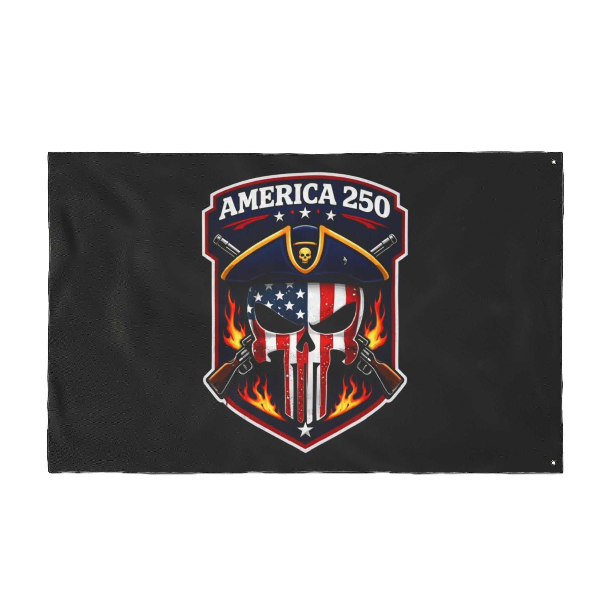 America 250 Skull Shield Flag - Double-Sided Patriotic Banner