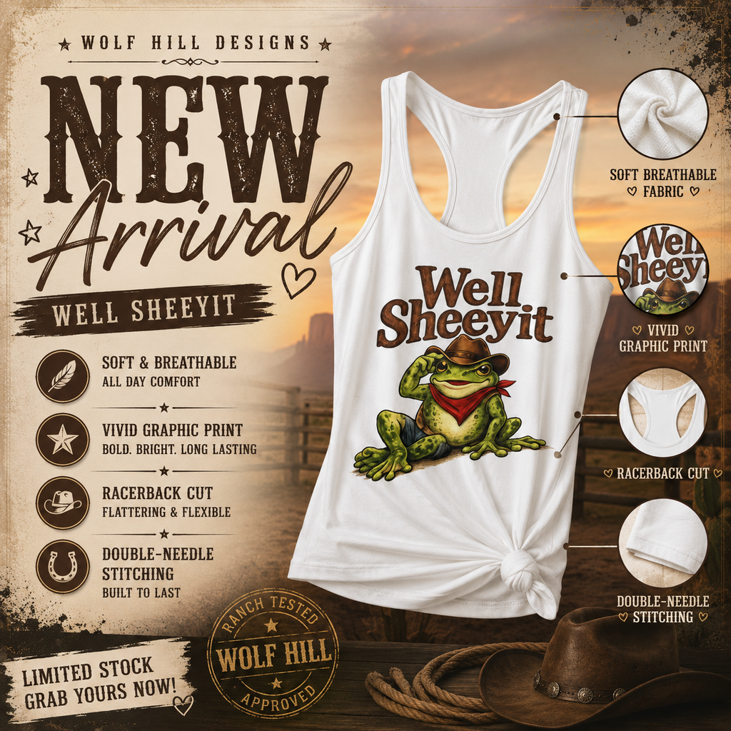 "Well Sheeyit" Cowboy Frog Tank Top — Women's Funny Western Racerback
