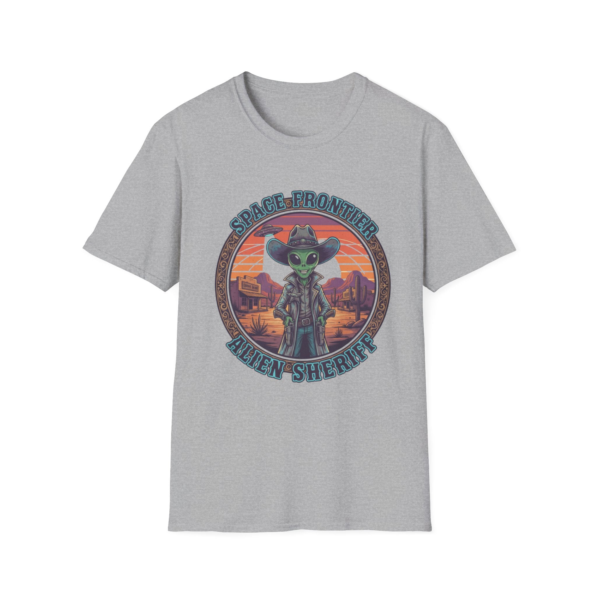 Alien Sheriff T‑Shirt — 'Space Frontier' Vintage Western Sci‑Fi Tee