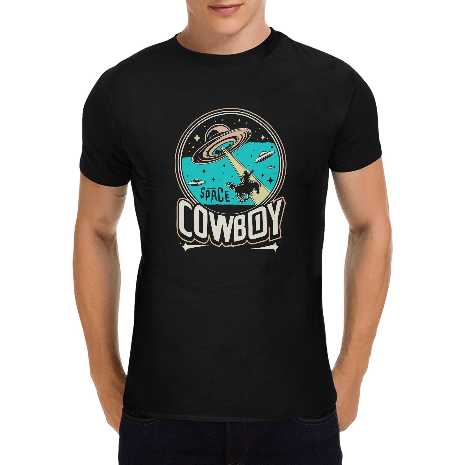 Space Cowboy Unisex Retro Western UFO Graphic Tee