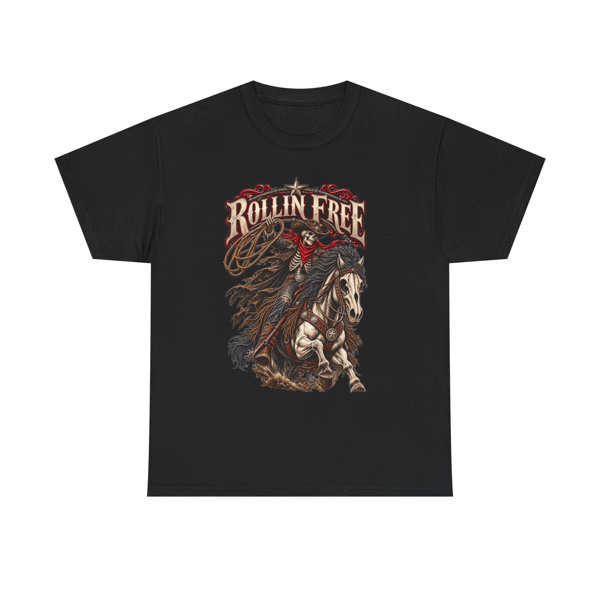 Rollin' Free Skeleton Cowboy Tee — Unisex Western Graphic T-Shirt