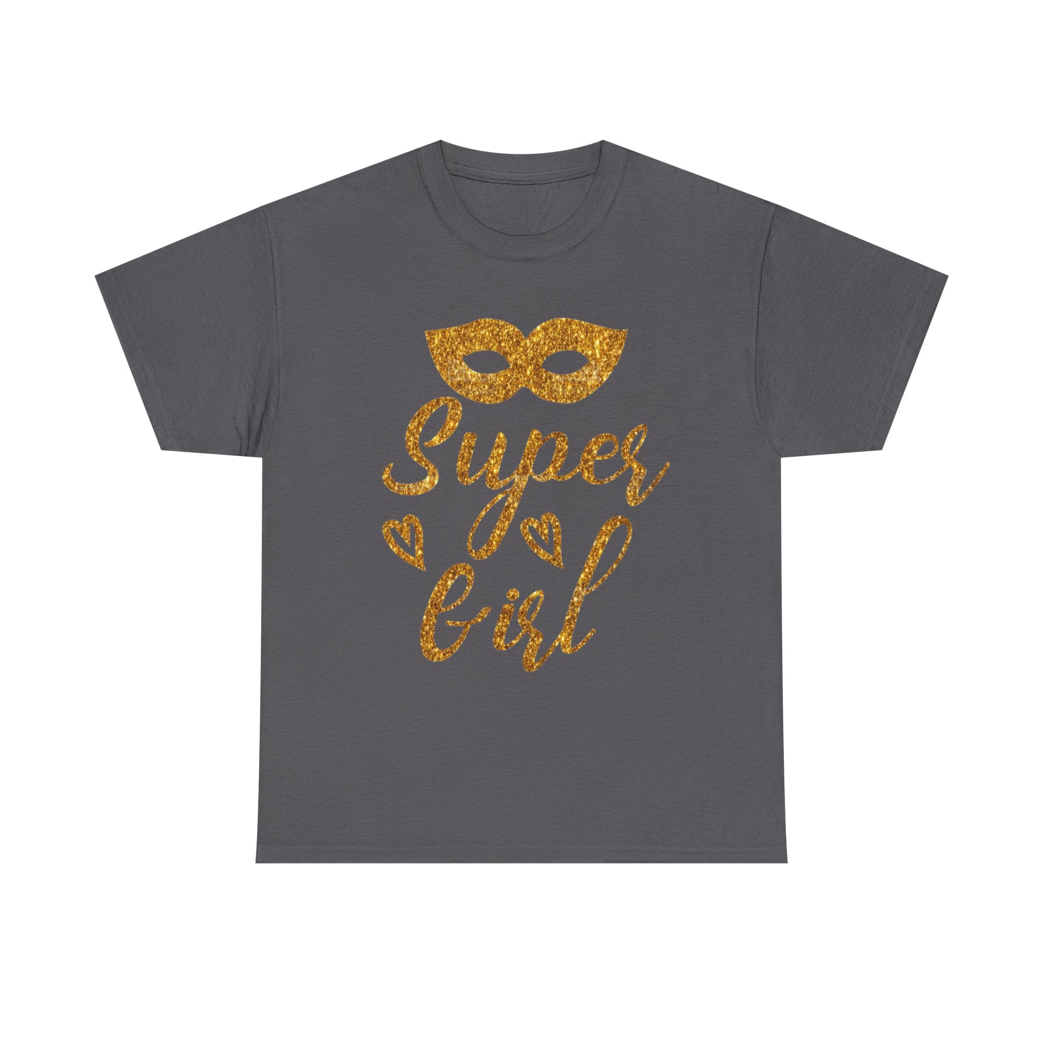 Super Girl Gold Glitter Mask T-Shirt — Strong Woman Trendy Tee