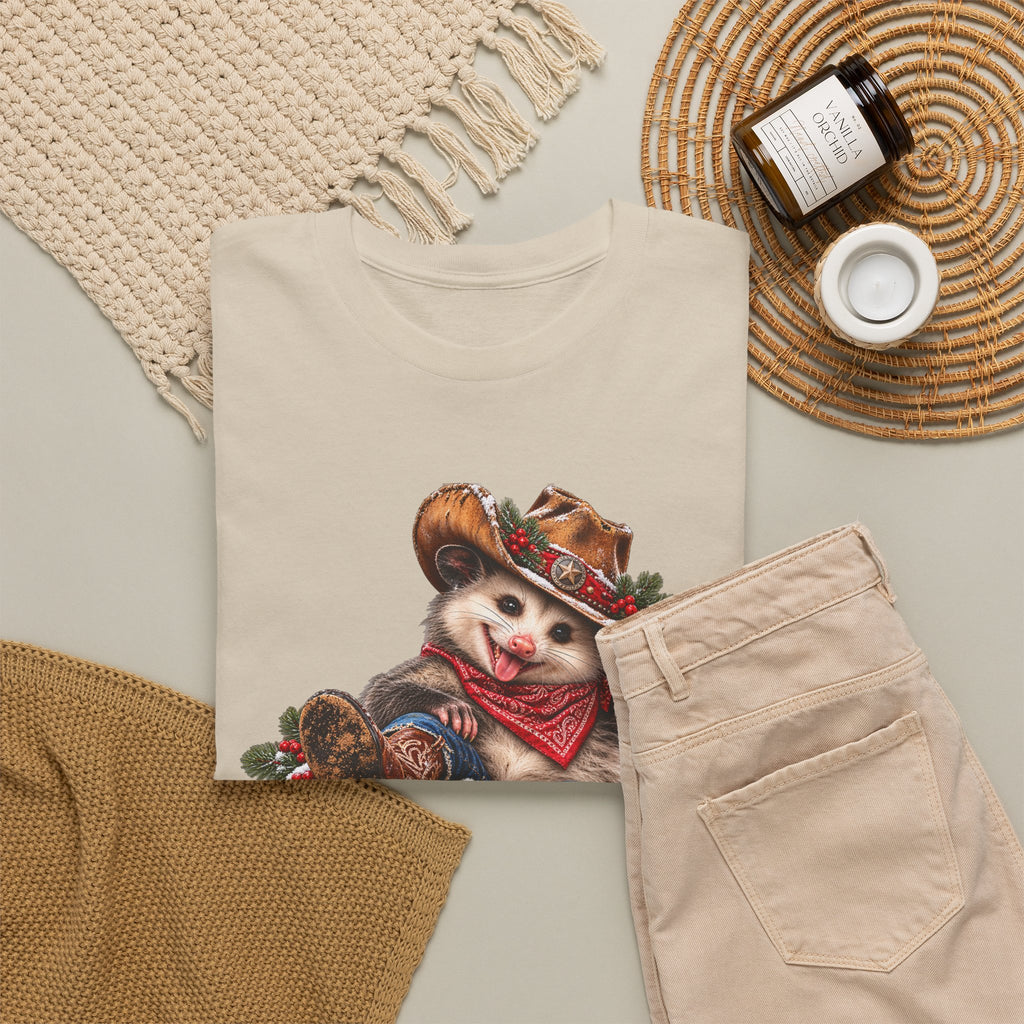 Pete the Possum Women’s Classic Christmas Tee – Western Cowgirl Holiday Shirt